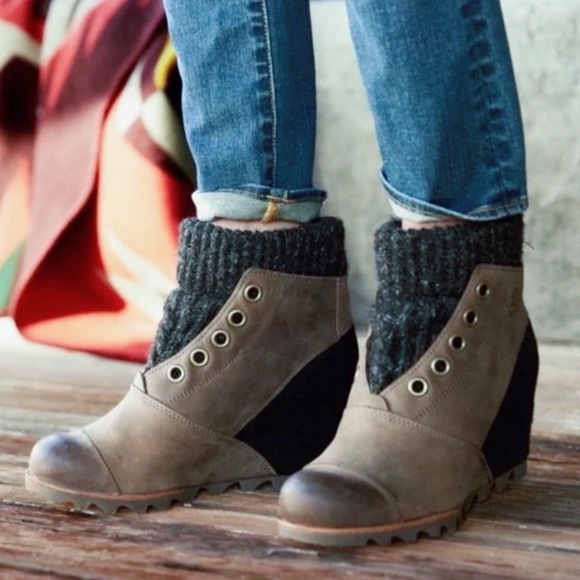 Sorel Joanie Sweater Wedge Ankle Boots - Picture 1 of 13